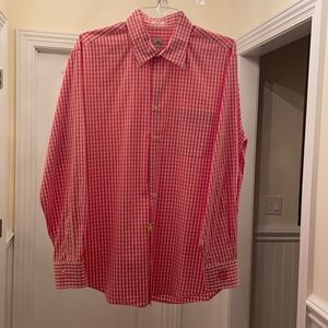 Peter Millar men’s button down dress shirt size L pink/white check